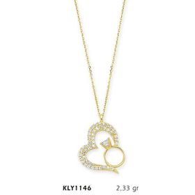 Harem Altın KLY1146 14 Ayar Altın Tektaş Yüzüklü Kalp Kolye