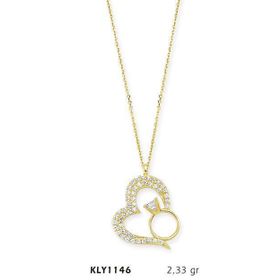 Harem Altın KLY1146 14 Ayar Altın Tektaş Yüzüklü Kalp Kolye