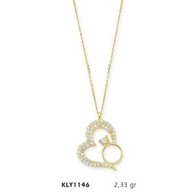 Harem Altın KLY1146 14 Ayar Altın Tektaş Yüzüklü Kalp Kolye