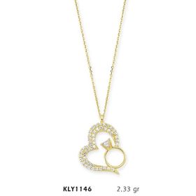 Harem Altın KLY1146 14 Ayar Altın Tektaş Yüzüklü Kalp Kolye