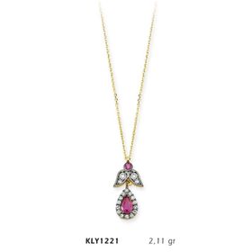 Harem Altın KLY1221 14 Ayar Altın Pembe Tektaş Damla Kolye