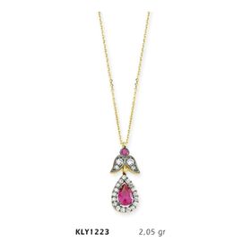 Harem Altın KLY1223 14 Ayar Altın Pembe Tektaş Damla Kolye