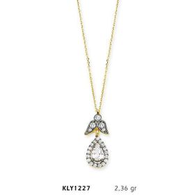 Harem Altın KLY1227 14 Ayar Altın Beyaz Tektaş Damla Kolye