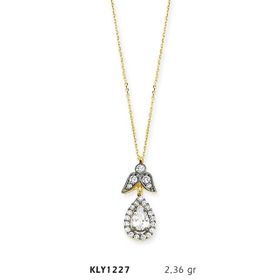 Harem Altın KLY1227 14 Ayar Altın Beyaz Tektaş Damla Kolye