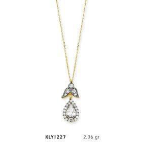 Harem Altın KLY1227 14 Ayar Altın Beyaz Tektaş Damla Kolye