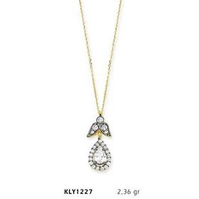 Harem Altın KLY1227 14 Ayar Altın Beyaz Tektaş Damla Kolye
