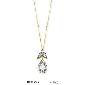 Harem Altın KLY1227 14 Ayar Altın Beyaz Tektaş Damla Kolye