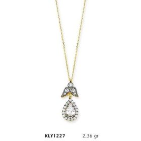 Harem Altın KLY1227 14 Ayar Altın Beyaz Tektaş Damla Kolye