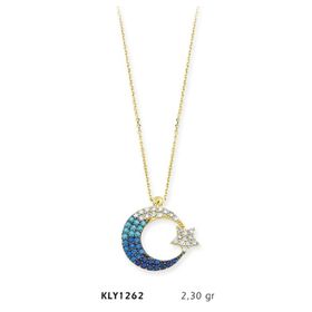 Harem Altın KLY1262 14 Ayar Altın Mavi Ayyıldız Kolye