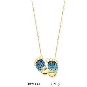 Harem Altın KLY1276 14 Ayar Altın Mavi Bebek Ayağı Kolye