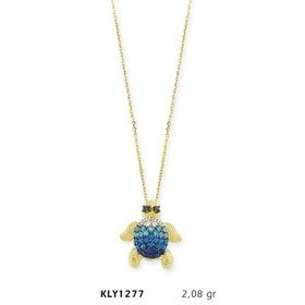 Harem Altın KLY1277 14 Ayar Altın Mavi Kaplumbağa Kolye
