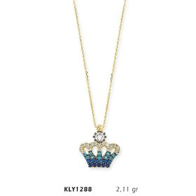 Harem Altın KLY1288 14 Ayar Altın Mavi Kral Tacı Kolye