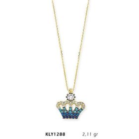 Harem Altın KLY1288 14 Ayar Altın Mavi Kral Tacı Kolye