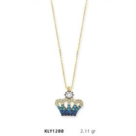 Harem Altın KLY1288 14 Ayar Altın Mavi Kral Tacı Kolye