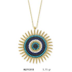 Harem Altın KLY1315 14 Ayar Altın Nazar Boncuğu Güneş Kolye