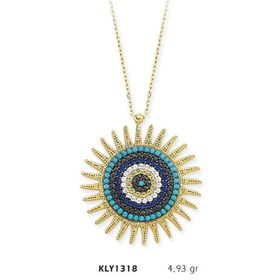 Harem Altın KLY1318 14 Ayar Altın Nazar Boncuğu Güneş Kolye