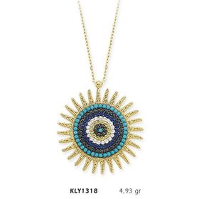 Harem Altın KLY1318 14 Ayar Altın Nazar Boncuğu Güneş Kolye