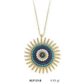Harem Altın KLY1318 14 Ayar Altın Nazar Boncuğu Güneş Kolye