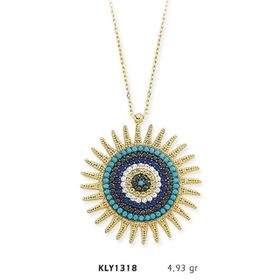 Harem Altın KLY1318 14 Ayar Altın Nazar Boncuğu Güneş Kolye
