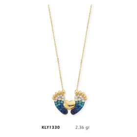 Harem Altın KLY1330 14 Ayar Altın Mavi Bebek Ayağı Kolye