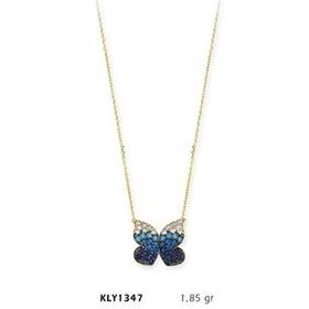Harem Altın KLY1347 14 Ayar Altın Mavi Kelebek Kolye