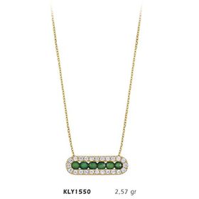 Harem Altın KLY1550 14 Ayar Altın Yeşil Taşlı Sıralı Kolye