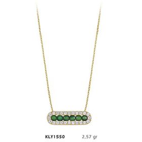 Harem Altın KLY1550 14 Ayar Altın Yeşil Taşlı Sıralı Kolye