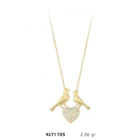 Harem Altın KLY1705 14 Ayar Kuş Motifli Kalpli Kolye