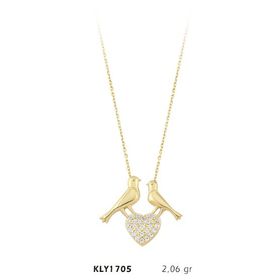 Harem Altın KLY1705 14 Ayar Kuş Motifli Kalpli Kolye