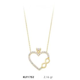 Harem Altın KLY1752 14 Ayar Sonsuzluk Motifli Tektaş Kalp Kolye