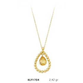 Harem Altın KLY1754 14 Ayar Damla Taş Motifli Taşlı Kolye