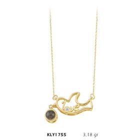 Harem Altın KLY1755 14 Ayar Kuş Motifli Love Yazılı Boncuklu Altın Kolye