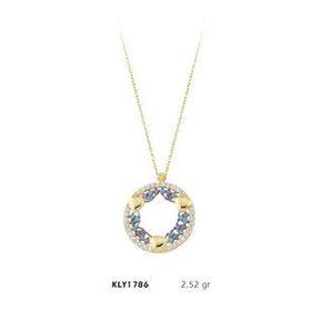 Harem Altın KLY1786 14 Ayar Altın Mavi Mor Taşlı Kolye