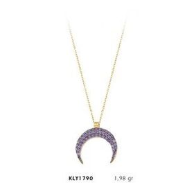 Harem Altın KLY1790 14 Ayar Altın Taş İşlemeli Hilal Kolye