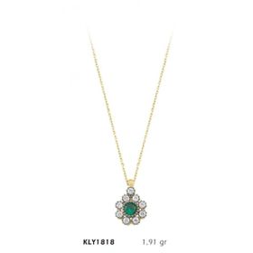 Harem Altın KLY1818 14 Ayar Altın Taş Süslemeli Zümrüt Kolye