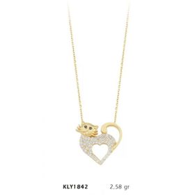 Harem Altın KLY1842 14 Ayar Altın Kalpli Kedicik Kolye