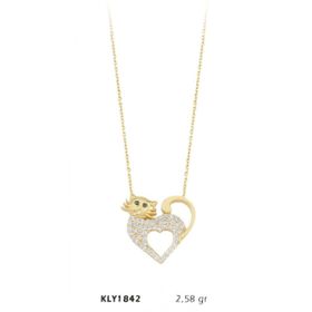 Harem Altın KLY1842 14 Ayar Altın Kalpli Kedicik Kolye