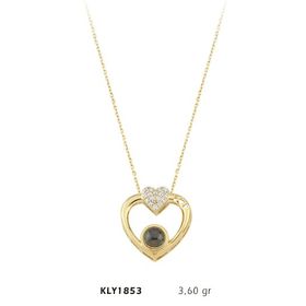 Harem Altın KLY1853 14 Ayar Altın 100 Dilde Seni Seviyorum Taşlı Kalp Kolye
