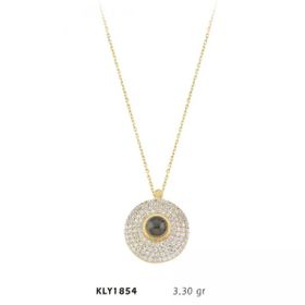 Harem Altın KLY1854 14 Ayar Altın 100 Dilde Seni Seviyorum Taşlı Oval Kolye