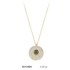 Harem Altın KLY1854 14 Ayar Altın 100 Dilde Seni Seviyorum Taşlı Oval Kolye