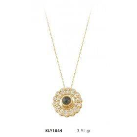 Harem Altın KLY1864 14 Ayar Altın 100 Dilde Seni Seviyorum Taşlı Halka Kolye