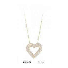 Harem Altın KLY1876 14 Ayar Altın Üç Sıra Taşlı Kalp Kolye