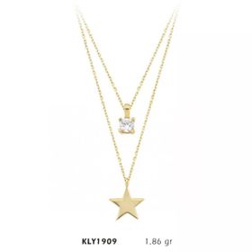 Harem Altın KLY1909 14 Ayar Altın Çift Zincir TekTaş Yıldız Kolye
