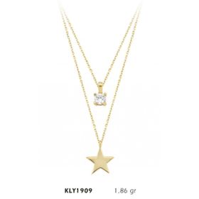 Harem Altın KLY1909 14 Ayar Altın Çift Zincir TekTaş Yıldız Kolye