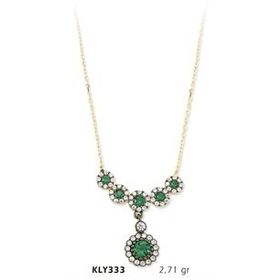 Harem Altın KLY333 14 Ayar Altın Yeşil Taşlı Kolye