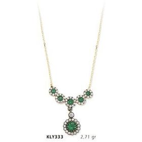 Harem Altın KLY333 14 Ayar Altın Yeşil Taşlı Kolye