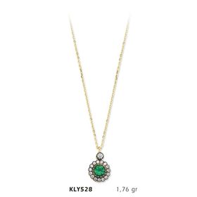 Harem Altın KLY528 14 Ayar Altın Yeşil Taşlı Kolye
