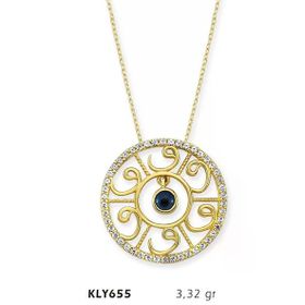 Harem Altın KLY655 14 Ayar Nazar Boncuklu Vav Altın Kolye