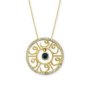 Harem Altın KLY655 14 Ayar Nazar Boncuklu Vav Altın Kolye
