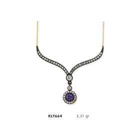 Harem Altın KLY664 14 Ayar Mor Taşlı Otantik Altın Kolye